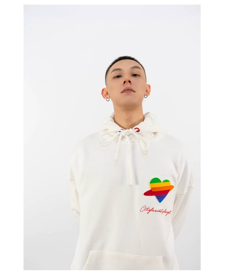 CLP Unisex Rainbow Heart Loose Fit Hoodie-Black-S-Free Shipping Leatheretro