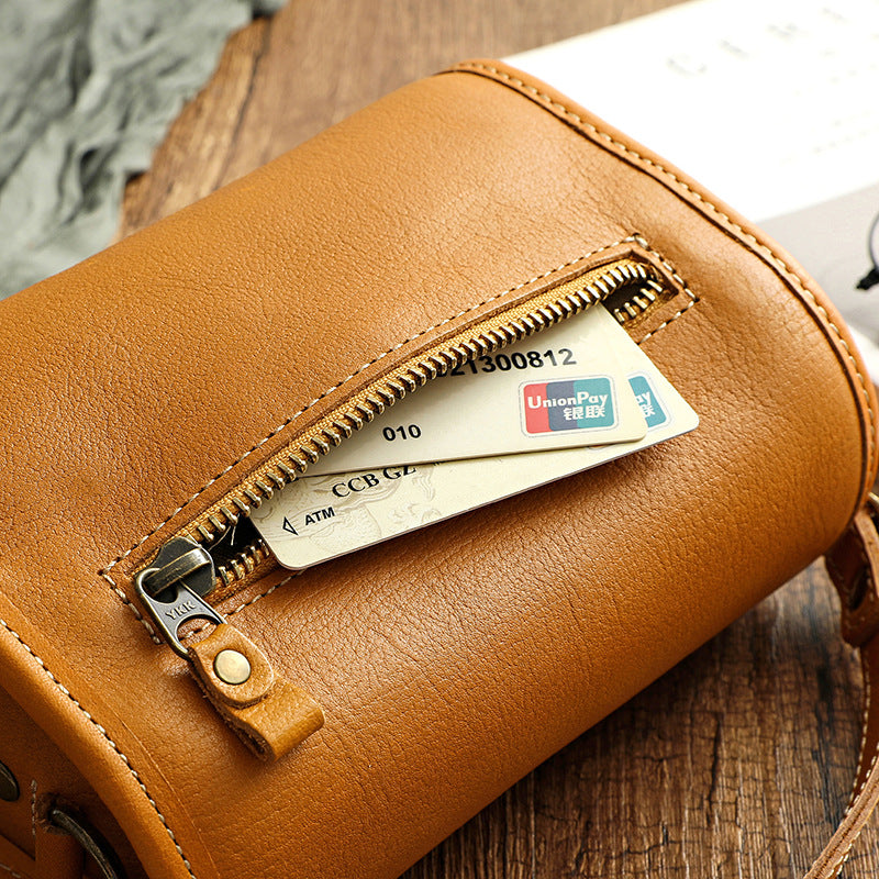 Vintage Full-Grain Leather Crossbody Bag-Sunset Yellow-Free Shipping Leatheretro