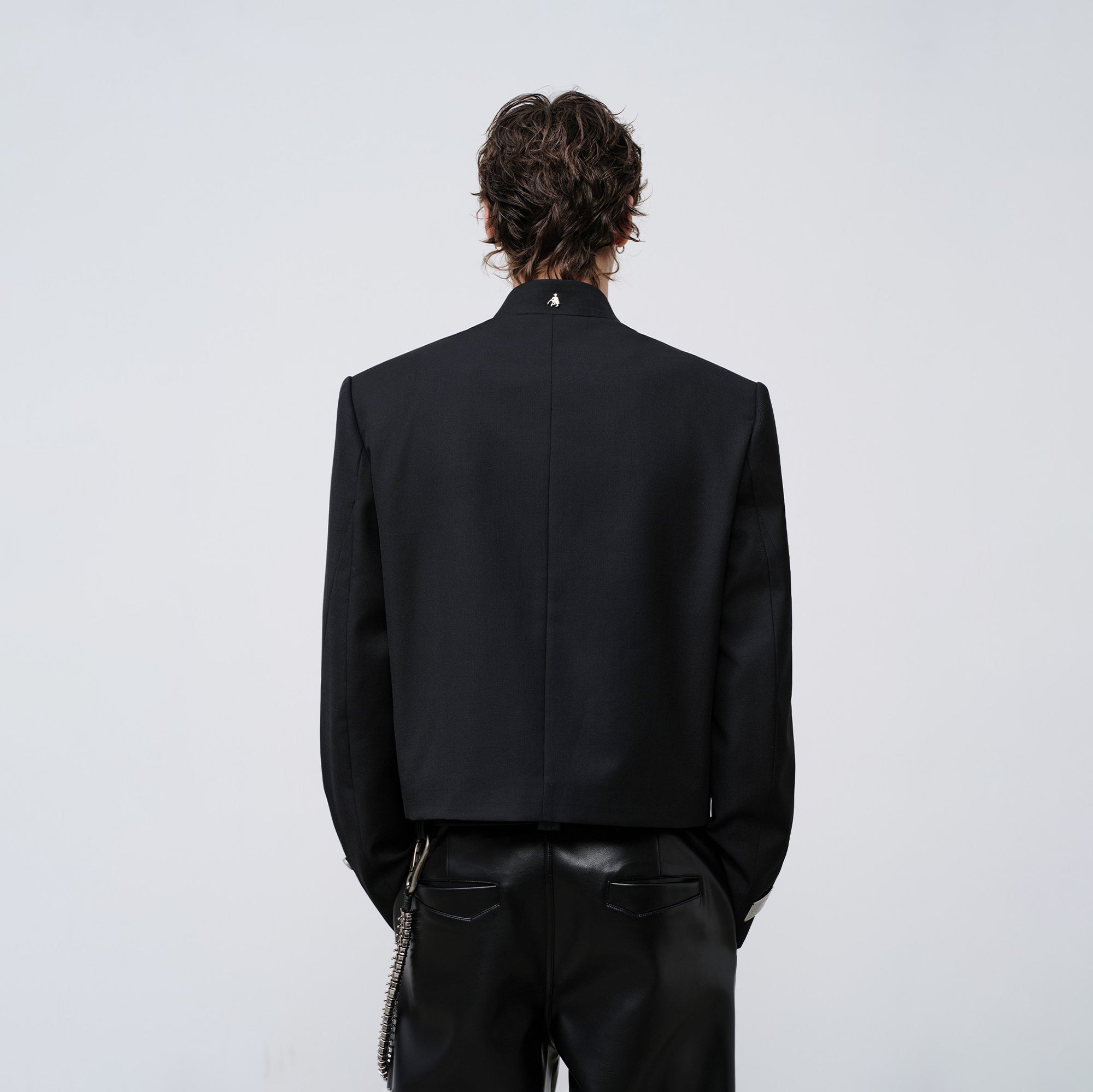 FACEONLAB Stand-Collar Metal-Shoulder Blazer Black-Jacket-M (Preorder)-Free Shipping Leatheretro