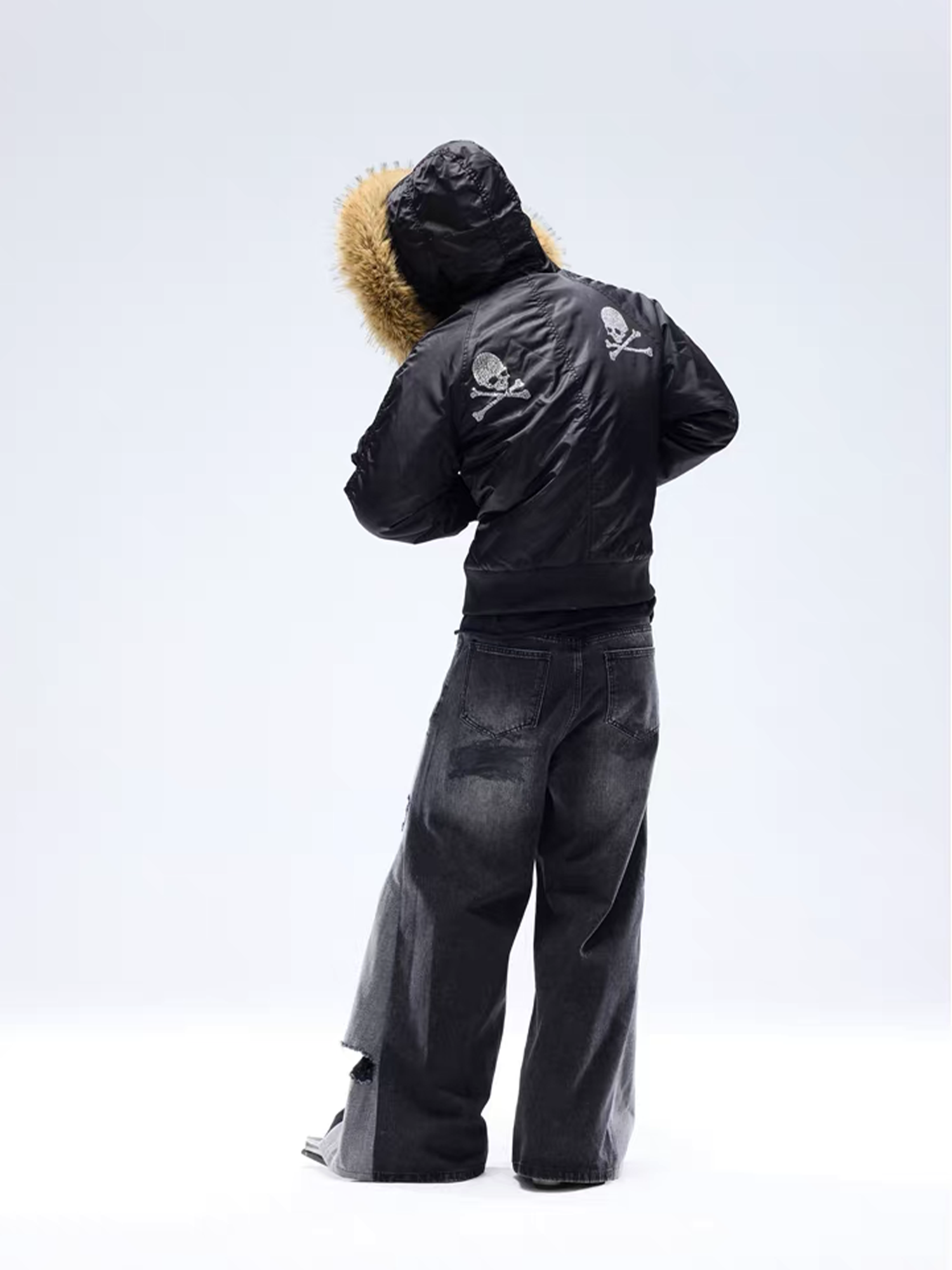NOTHINGNESS WORLD Faux Fur Patch Hooded Puffer Jacket-Jacket-S (Preorder)-Black-Free Shipping Leatheretro