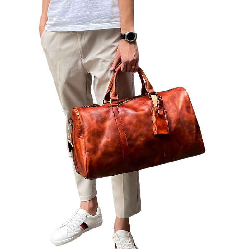 Vintage Genuine Vegetable Tanned Leather Duffle Bag-Duffle Bag-Vege Tanned-Black-50cm*20cm*28cm-Free Shipping Leatheretro