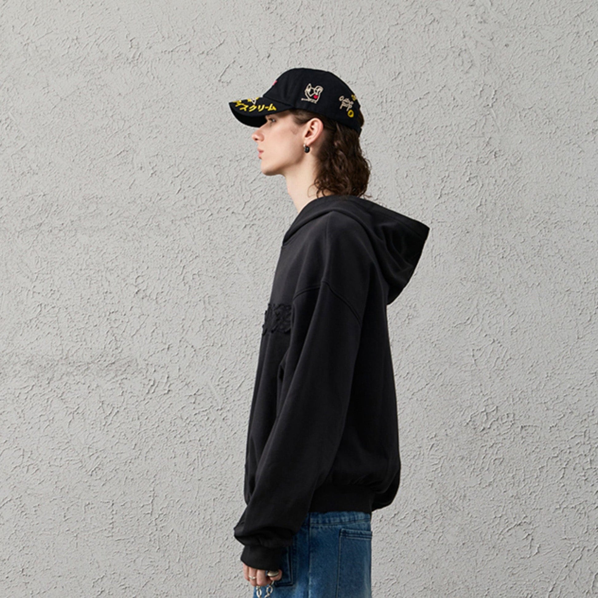 ORGANIC EMOTION Asymmetrical Hem LOGO Embroidered Hoodie-Hoodie-S-Free Shipping Leatheretro