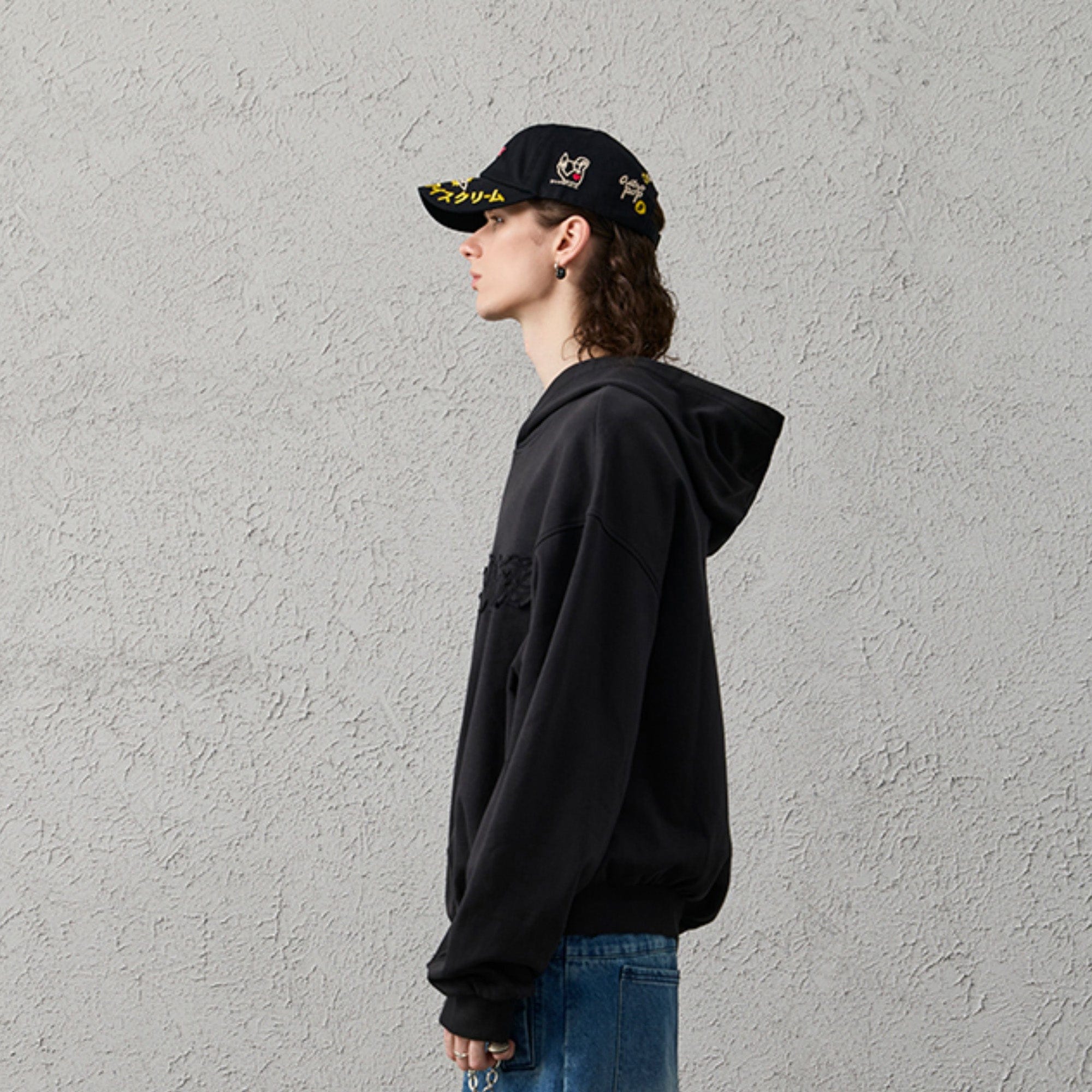 ORGANIC EMOTION Asymmetrical Hem LOGO Embroidered Hoodie-Hoodie-S-Free Shipping Leatheretro