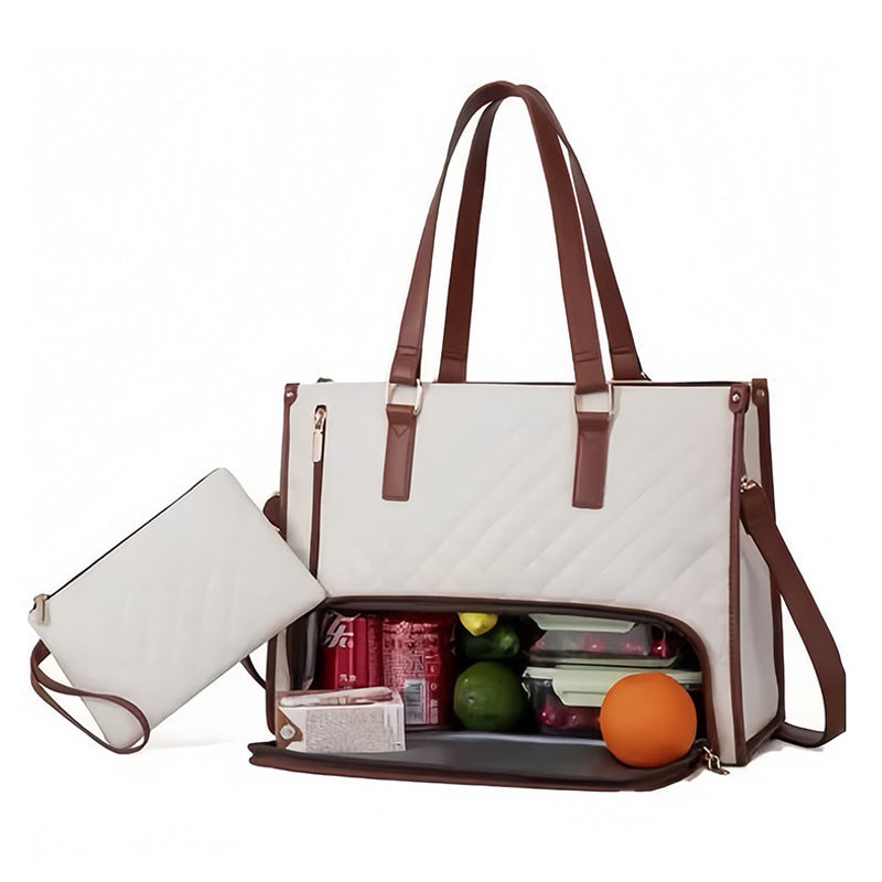 2-in-1 Insulated Lunch Tote & Laptop Bag for Women-Sand tea color-Free Shipping Leatheretro