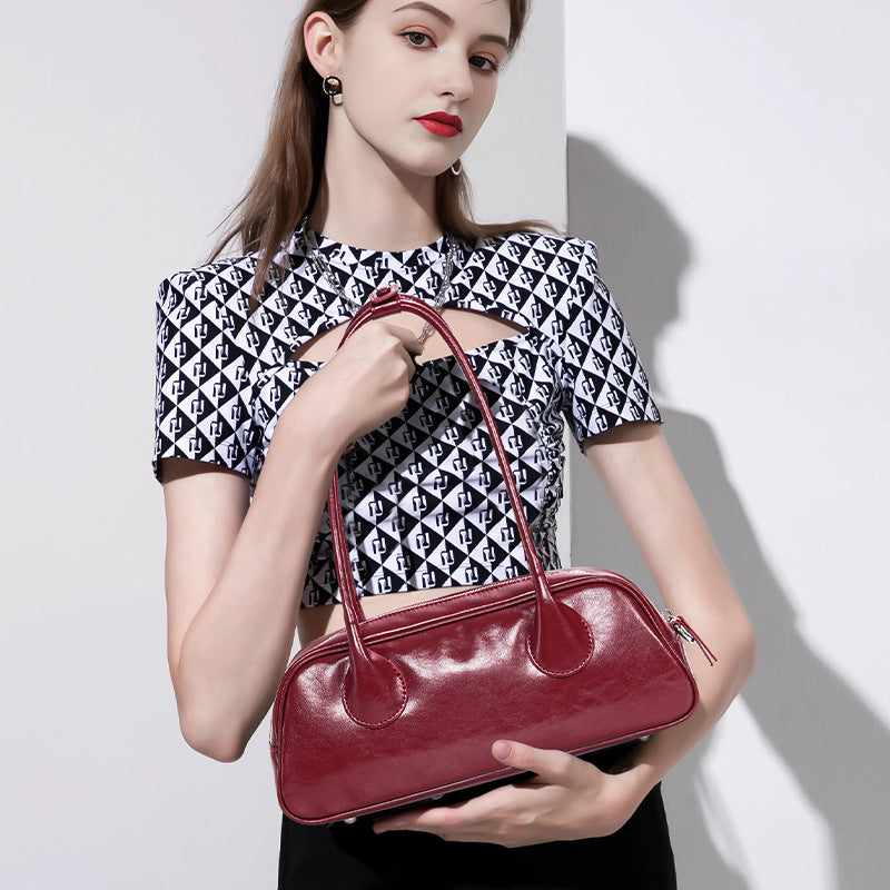 Luxury Genuine Leather Bowling Bag – Spacious Crossbody Tote & Shoulder Bag-Shoulder-Burgundy-Free Shipping Leatheretro