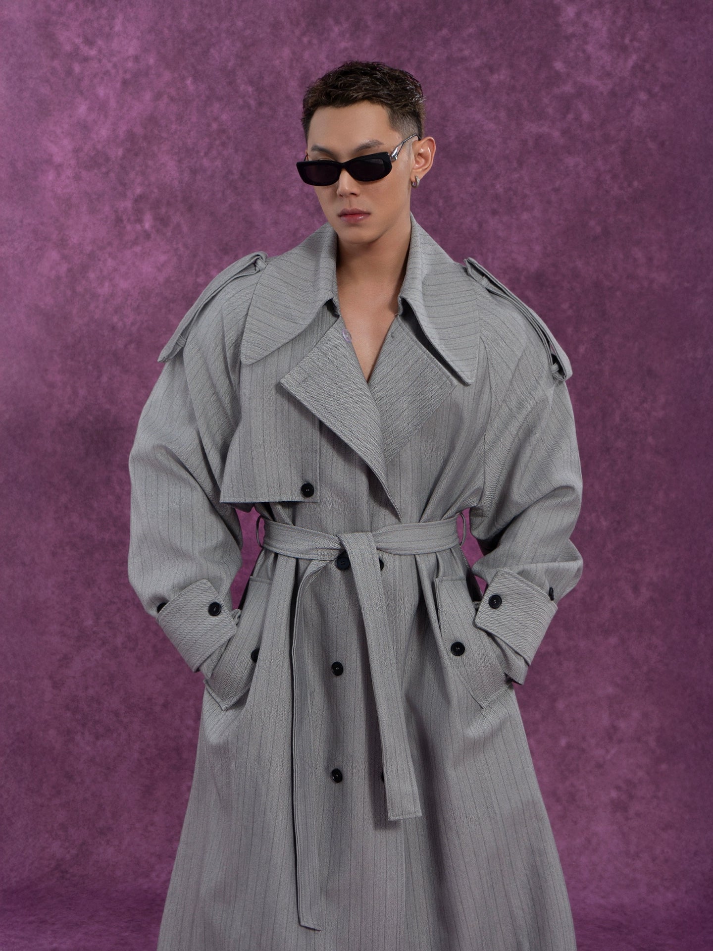 CLP Unisex Long Striped Duster Coat - Oversized Belted Trench-Coffee-S-Free Shipping Leatheretro