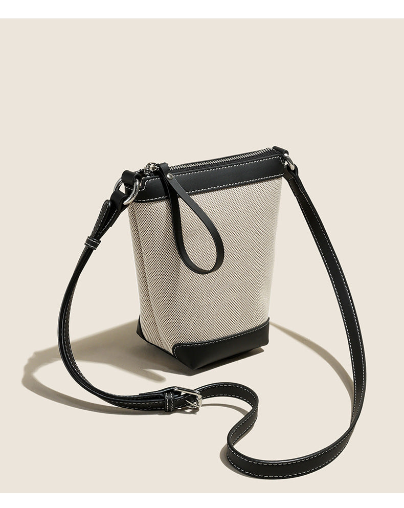 Women Versatile Shoulder Crossbody Phone Bag with Leather & Canvas-Handbags-Black-Free Shipping Leatheretro