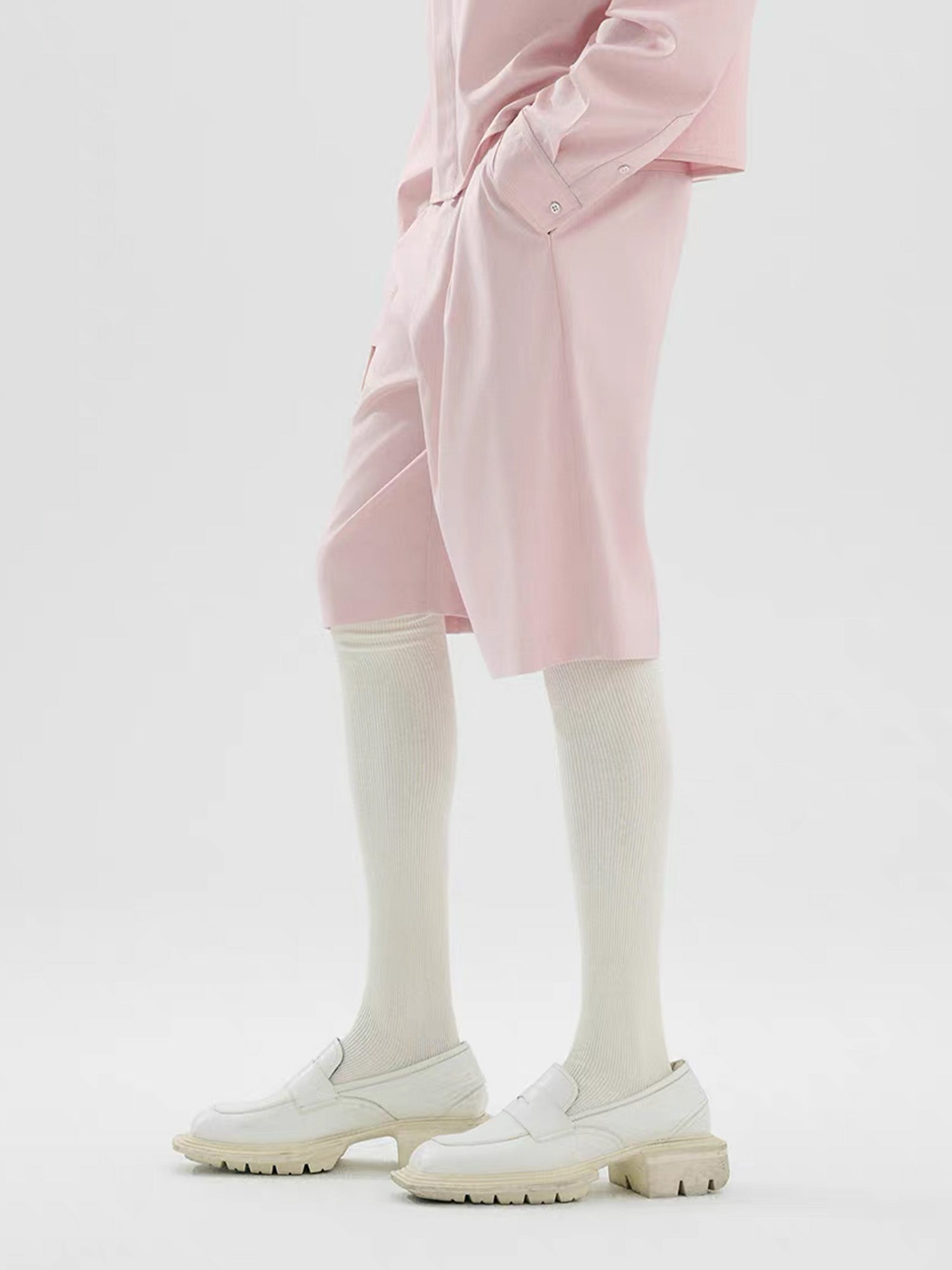 TIWILLTANG Straight-Leg Pinstripe Knee-Length Shorts White/Pink-Shorts-S-Pink-Free Shipping Leatheretro