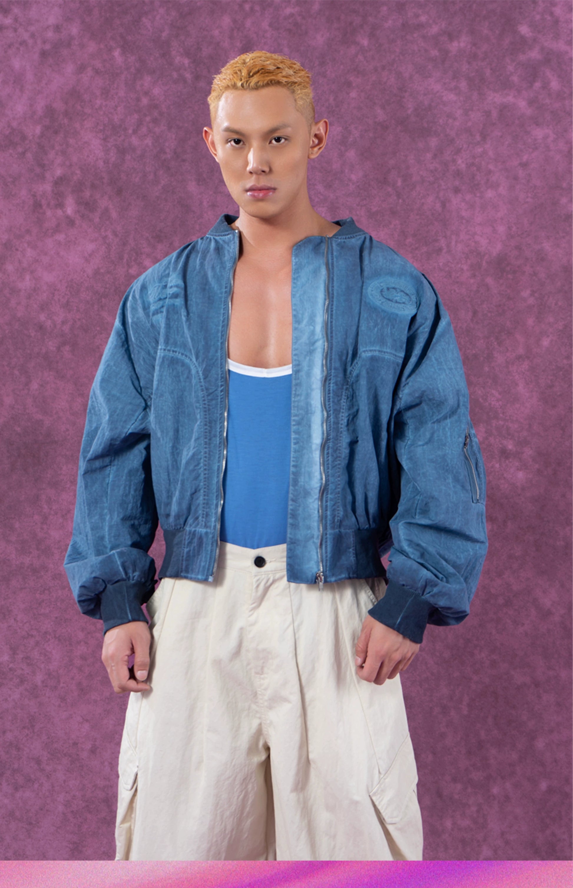 CLP Vintage Distressed Baseball Jacket for Men-Blue-M-Free Shipping Leatheretro