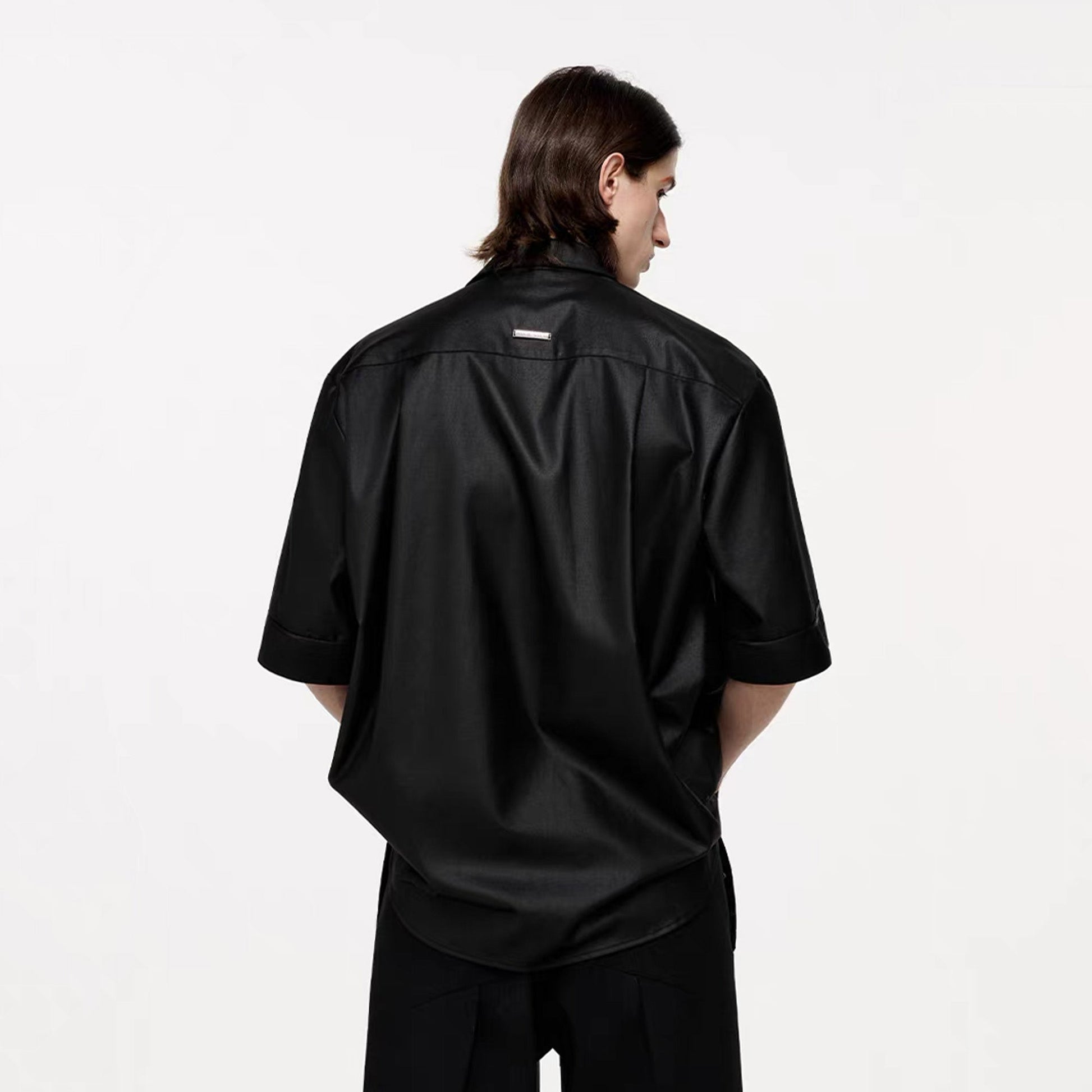 TIWILLTANG Draped Camp-Collar T Shirt-Jacket-S-Black-Free Shipping Leatheretro