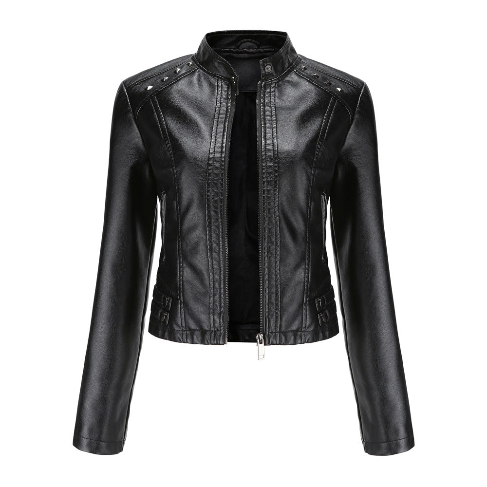 Women's Rivet Punk Biker Jacket-black-EU(XS)-Free Shipping Leatheretro