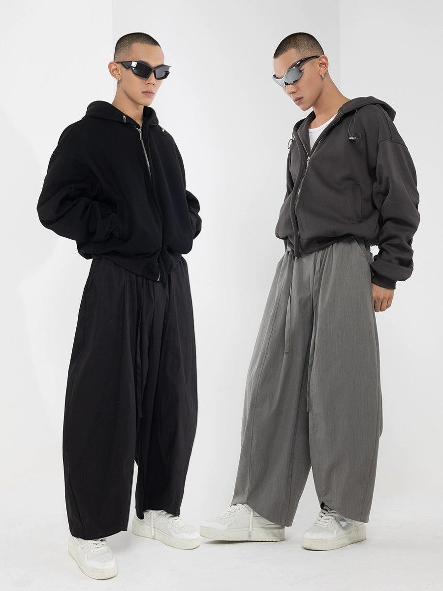 CLP Black & Grey Men's Loose Fit Zip-Up Hoodie-black-S-Free Shipping Leatheretro