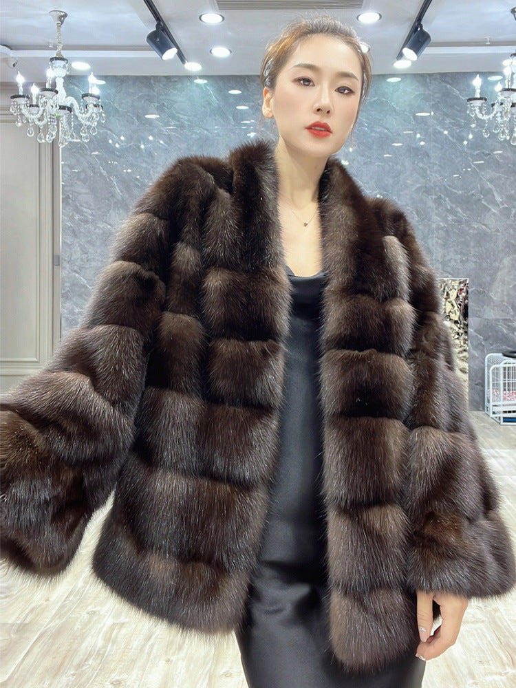 Fashion Luxurious V Neck Faux Fur Winter Coats-Coats & Jackets-Maroon-S-Free Shipping Leatheretro