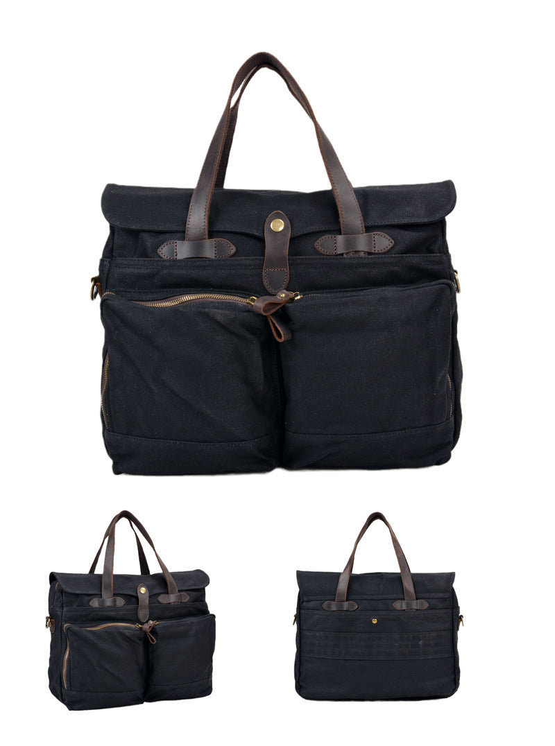 Vintage Waxed Canvas Laptop Briefcase – 15.6" Business Messenger Bag for Men-Black-41cm*10cm*30cm-Free Shipping Leatheretro
