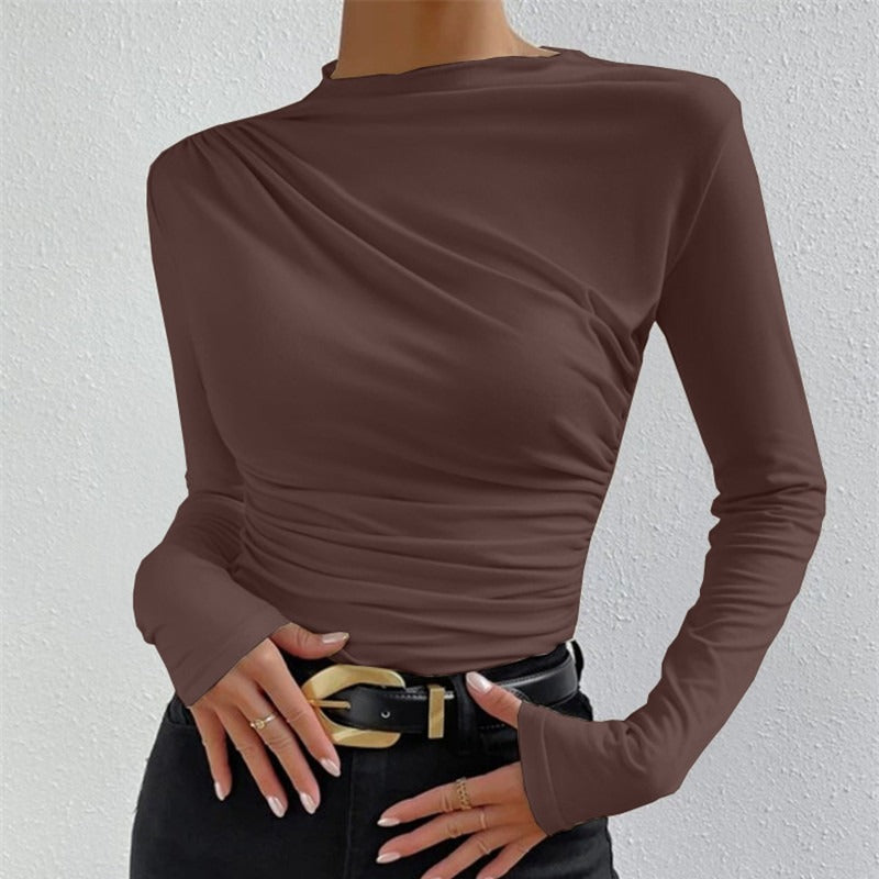 Designed Sexy Long Sleeves T Shirts-Shirts & Tops-Apricot-S-Free Shipping Leatheretro