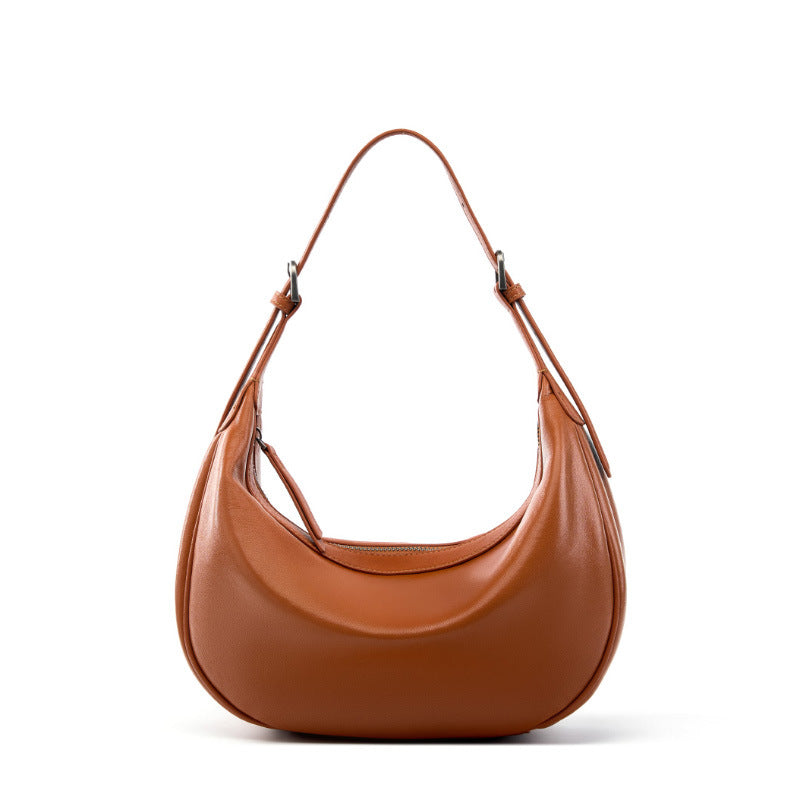 Moon Crescent Hobo Bag – Genuine Leather Large Capacity Shoulder Bag-Hobo Bags-Caramel-Free Shipping Leatheretro