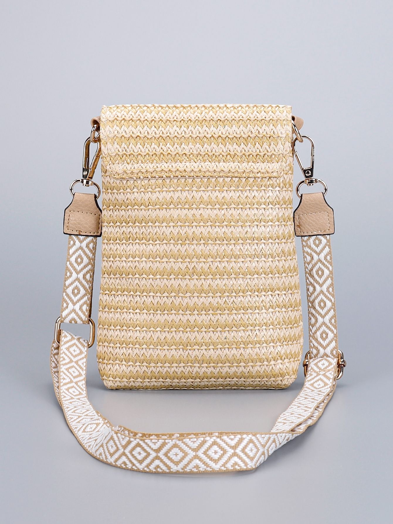 Woven Straw Crossbody Bag with Beaded Detail-1#-13*3.5*19-Free Shipping Leatheretro