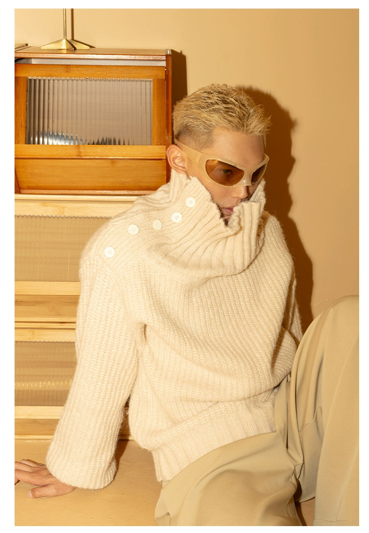 CLP Men's Apricot Cable-Knit Turtleneck Sweater-Apricot-S-Free Shipping Leatheretro