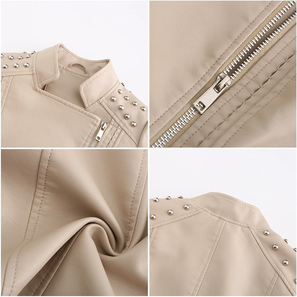 Women's Studded Faux Leather Jacket-black-XS-Free Shipping Leatheretro