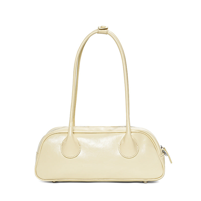 Luxury Genuine Leather Bowling Bag – Spacious Crossbody Tote & Shoulder Bag-Shoulder-Milk yellow-Free Shipping Leatheretro