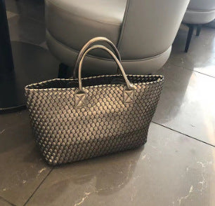 Handwoven Faux Leather Large Tote Bag for Women-White-Free Shipping Leatheretro