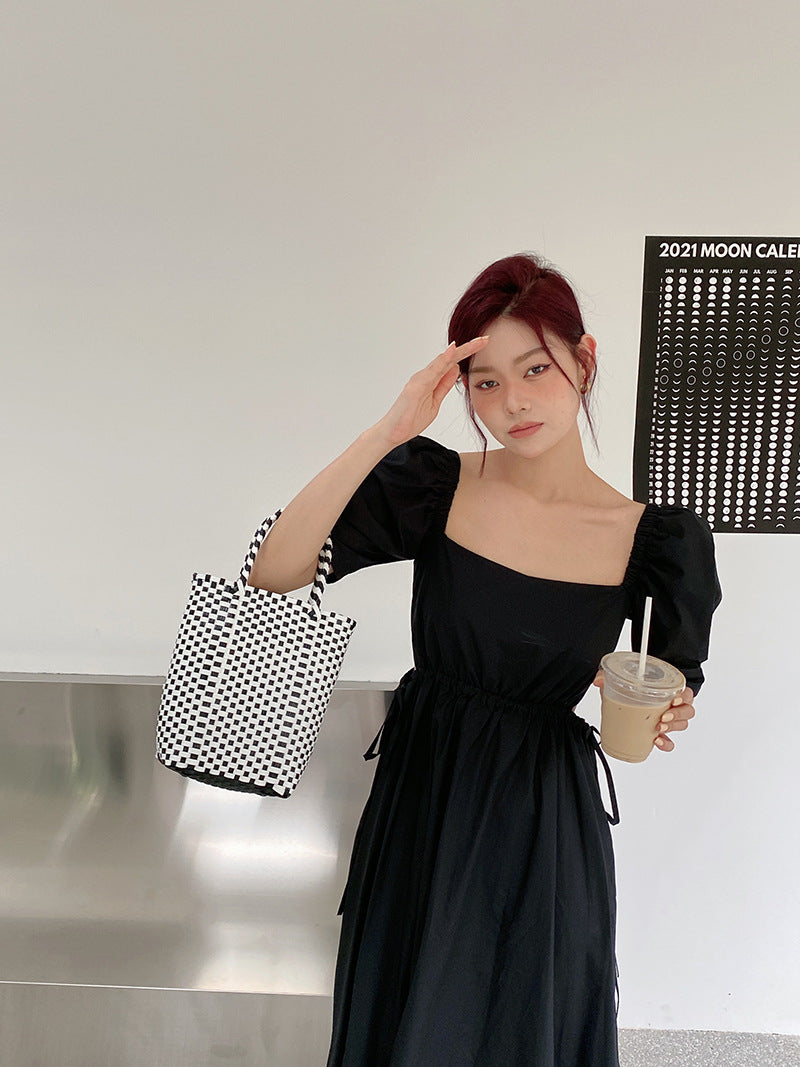 Summer PVC Handwoven Beach Bag – Colorful Boho Tote, Gift Basket & Casual Carryall-Beach Bags-Pink green-Free Shipping Leatheretro