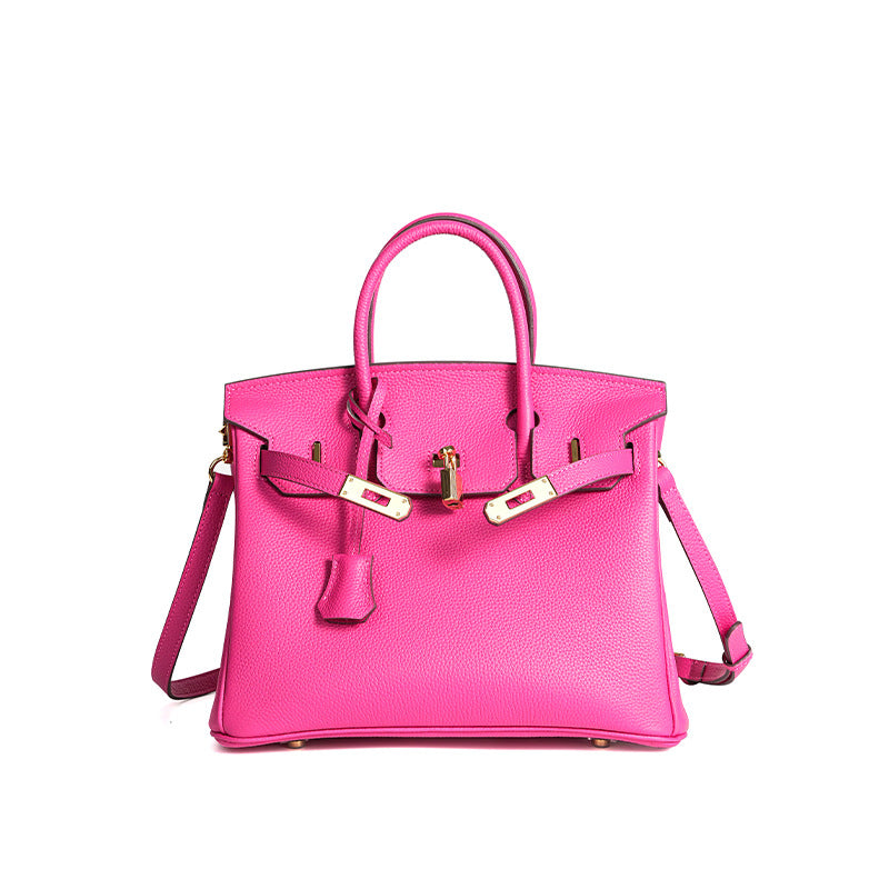 Luxury Genuine Top Grain Pebbled Leather Women's Handbag with Lock Closure-Handbags-elephant gray-35CM-Free Shipping Leatheretro