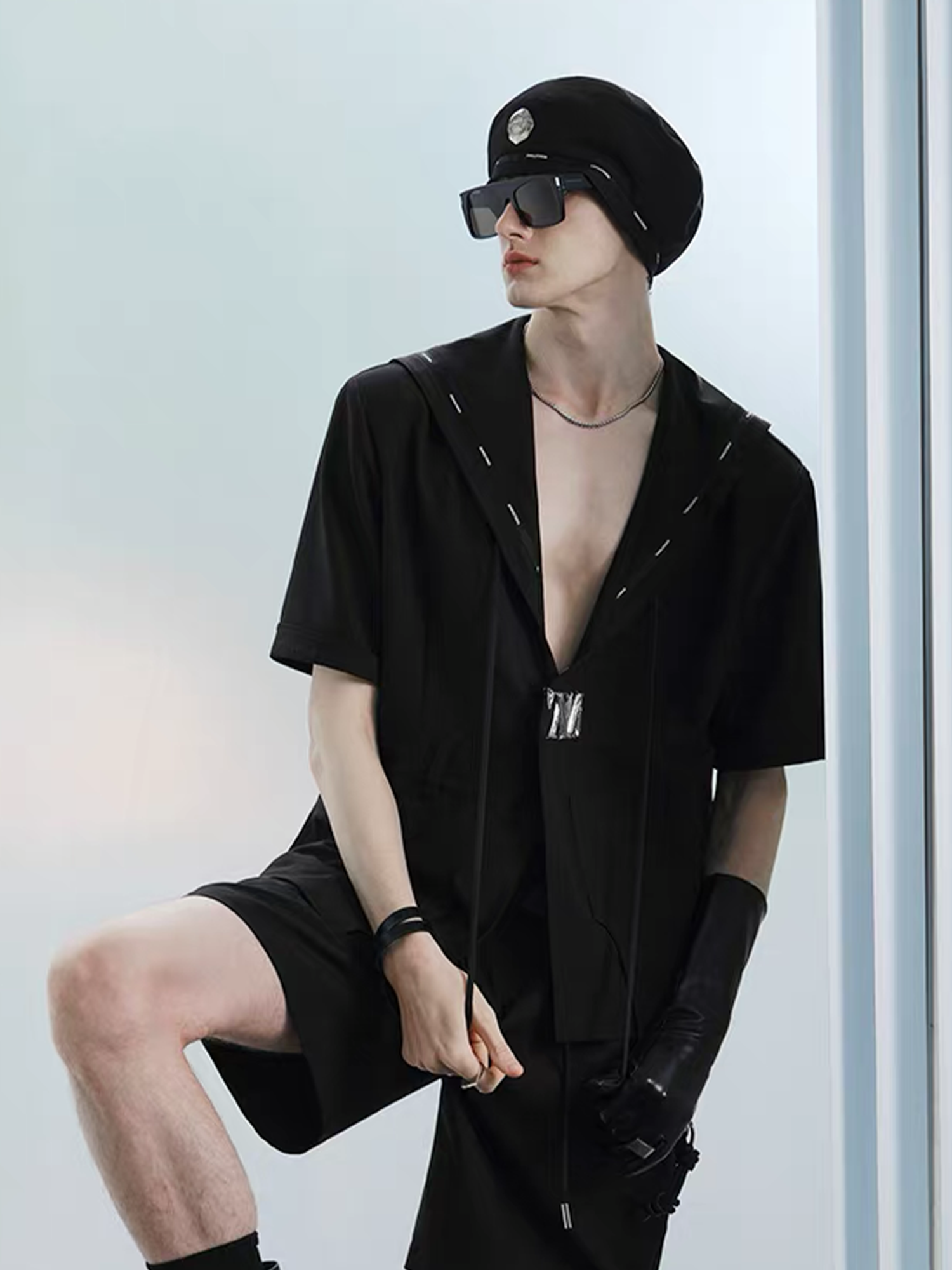 TIWILLTANG Minimal Sailor Collar Shirt-Shirt-S-White-Long-Free Shipping Leatheretro