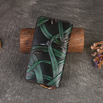 Vintage Embossed Leather Wallet-Leather Wallets-Green-Free Shipping Leatheretro