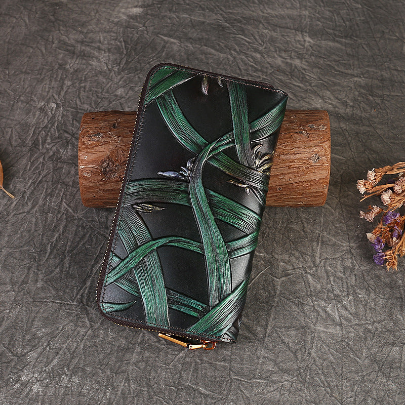 Vintage Embossed Leather Wallet-Leather Wallets-Green-Free Shipping Leatheretro