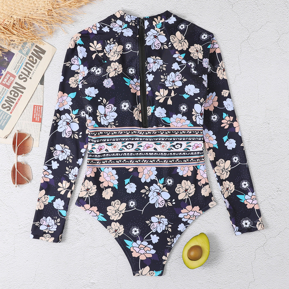 Women Long Sleeves Floral Print Surf Wear-Swimwear-The same as picture-S-Free Shipping Leatheretro