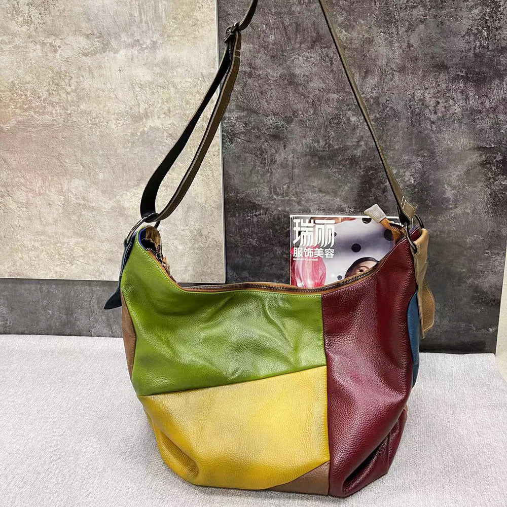 Large Genuine Leather Crossbody Sling Bag-Colorful-Free Shipping Leatheretro