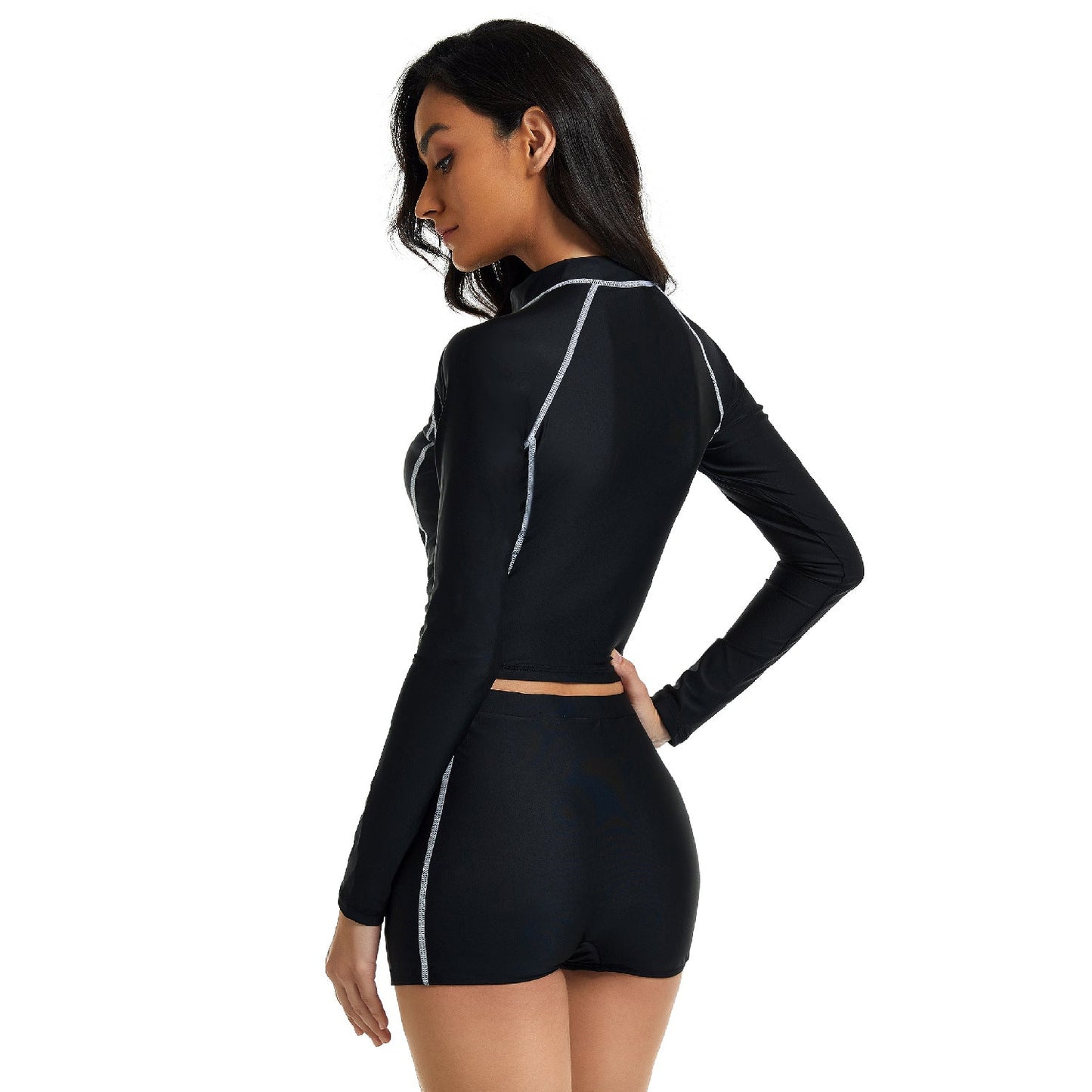 Black Long Sleeves Surfing Wetsuits for Women-Swimwear-Black-S-Free Shipping Leatheretro