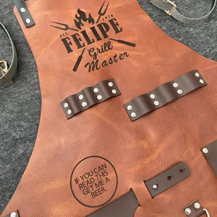 PU Leather BBQ Apron – Outdoor Cooking, Grilling & Picnic Apron with Bottle Holder – Oil-Resistant Work Apron-Leather Canvas Aprons-PU Brown-Free Shipping Leatheretro