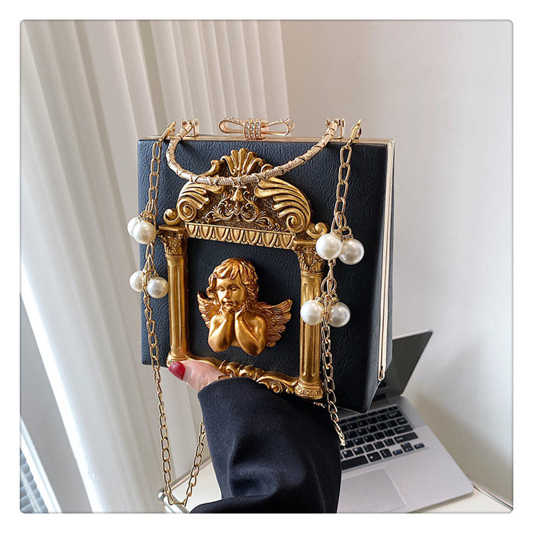 Fashion Women Pearl Design Chain Evening Party Clutch Bags-Handbags-Black Angel-Free Shipping Leatheretro