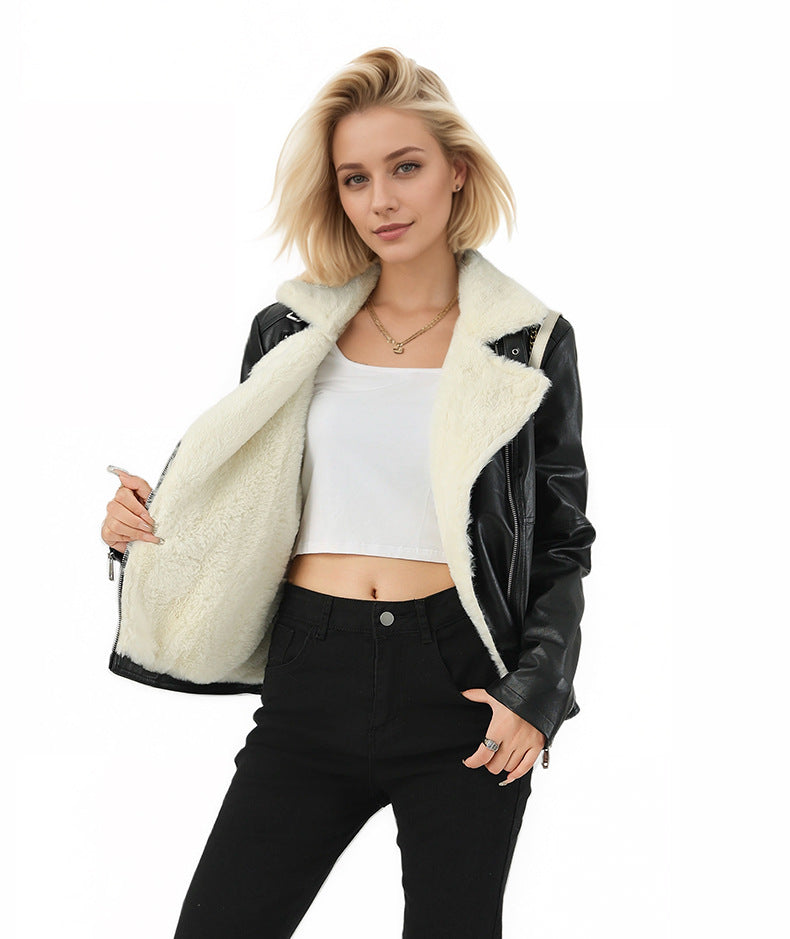 Women's Winter Tchicked Faux Fur Leather Jacket Coats-Black-S-Free Shipping Leatheretro