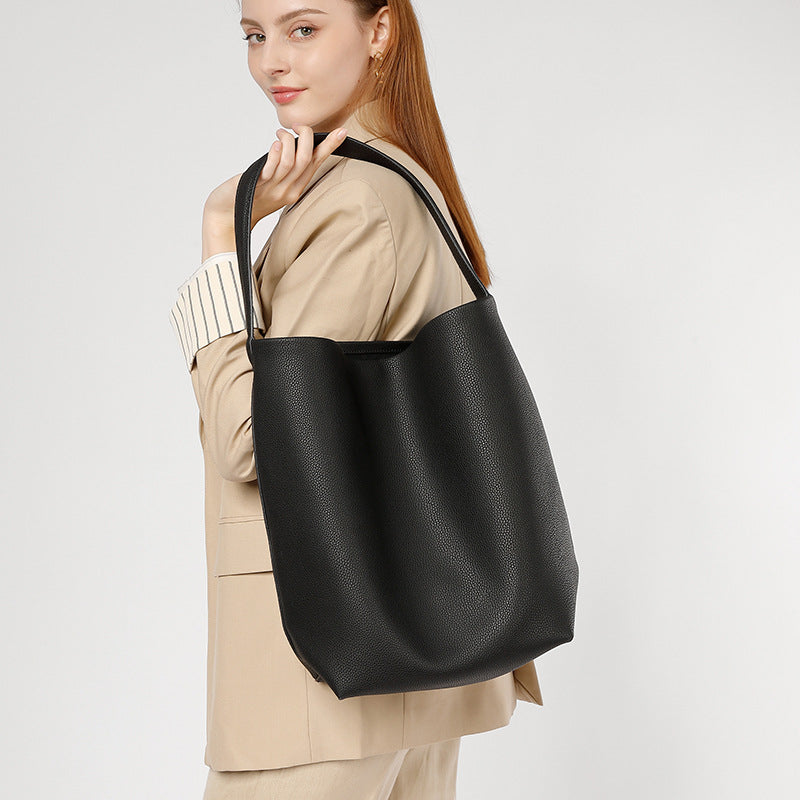 Women's Designer Leather Tote Bag-Handbags-Elephant Grey (Lychee Pattern Cowhide)-Free Shipping Leatheretro