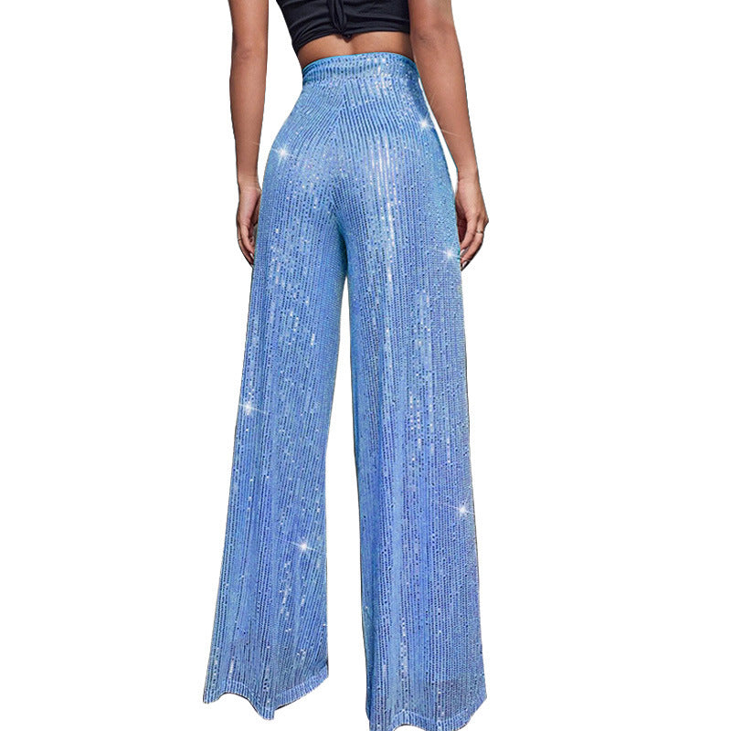 Fashion High Waist Sequin Summer Wide Legs Pants-Pants-Apricot-S-Free Shipping Leatheretro