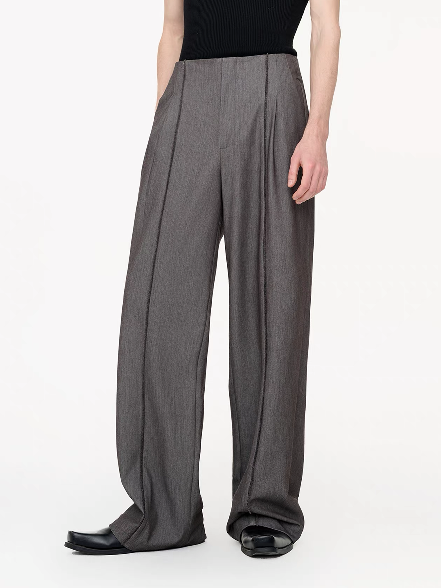 TIWILLTANG Classic Raw Edge Straight-Leg Trousers-Pants-S / 28-31”-Dark Gray-Free Shipping Leatheretro