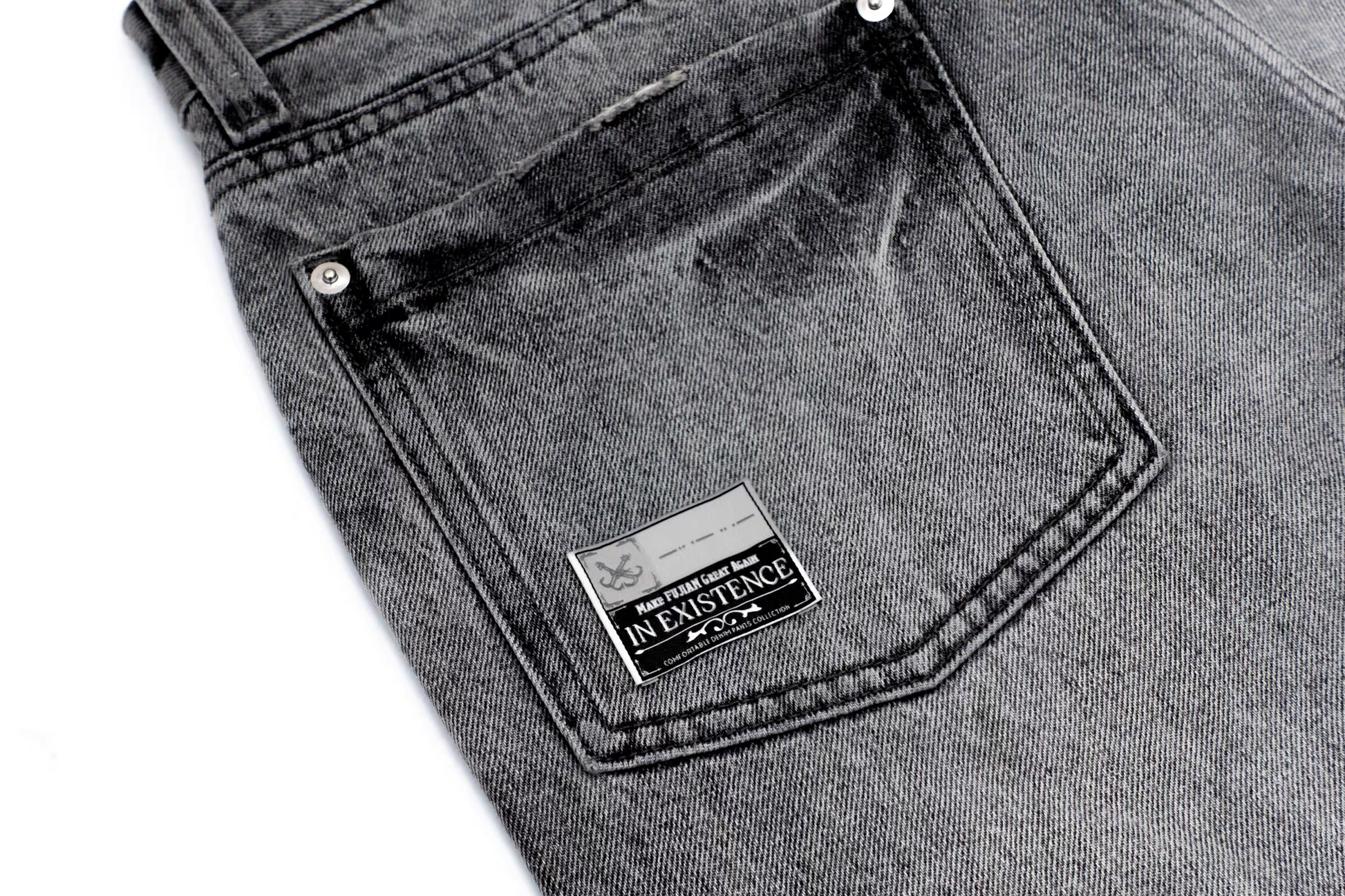 IN EXISTENCE x i Washed Lightning Fade Wide-Leg Jeans Gray-Jeans-XS (0)-Free Shipping Leatheretro