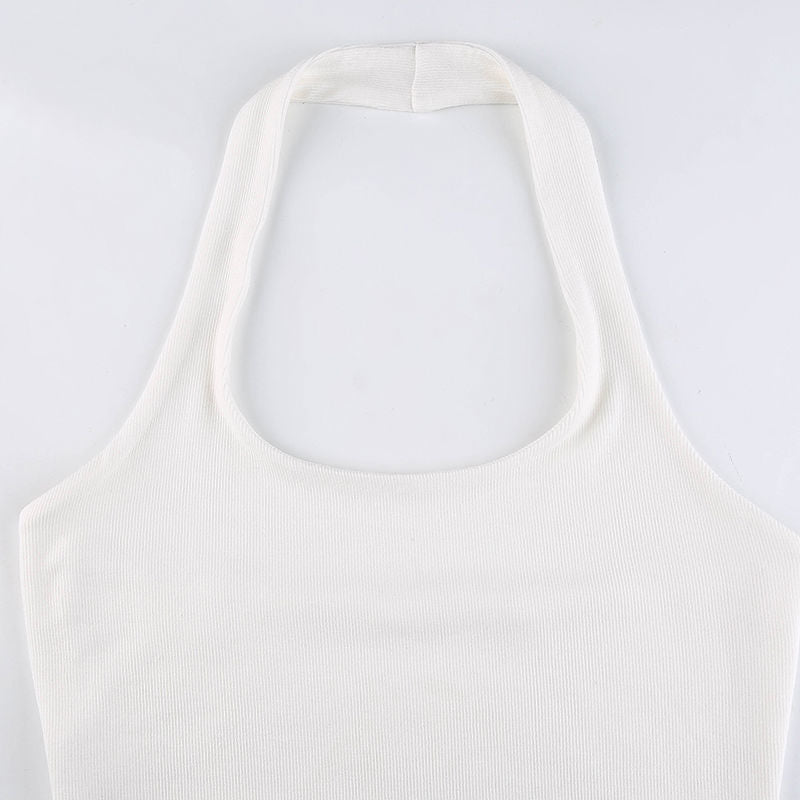 Sexy Halter Knitted Backless Tank Tops-tank tops-White-S-Free Shipping Leatheretro