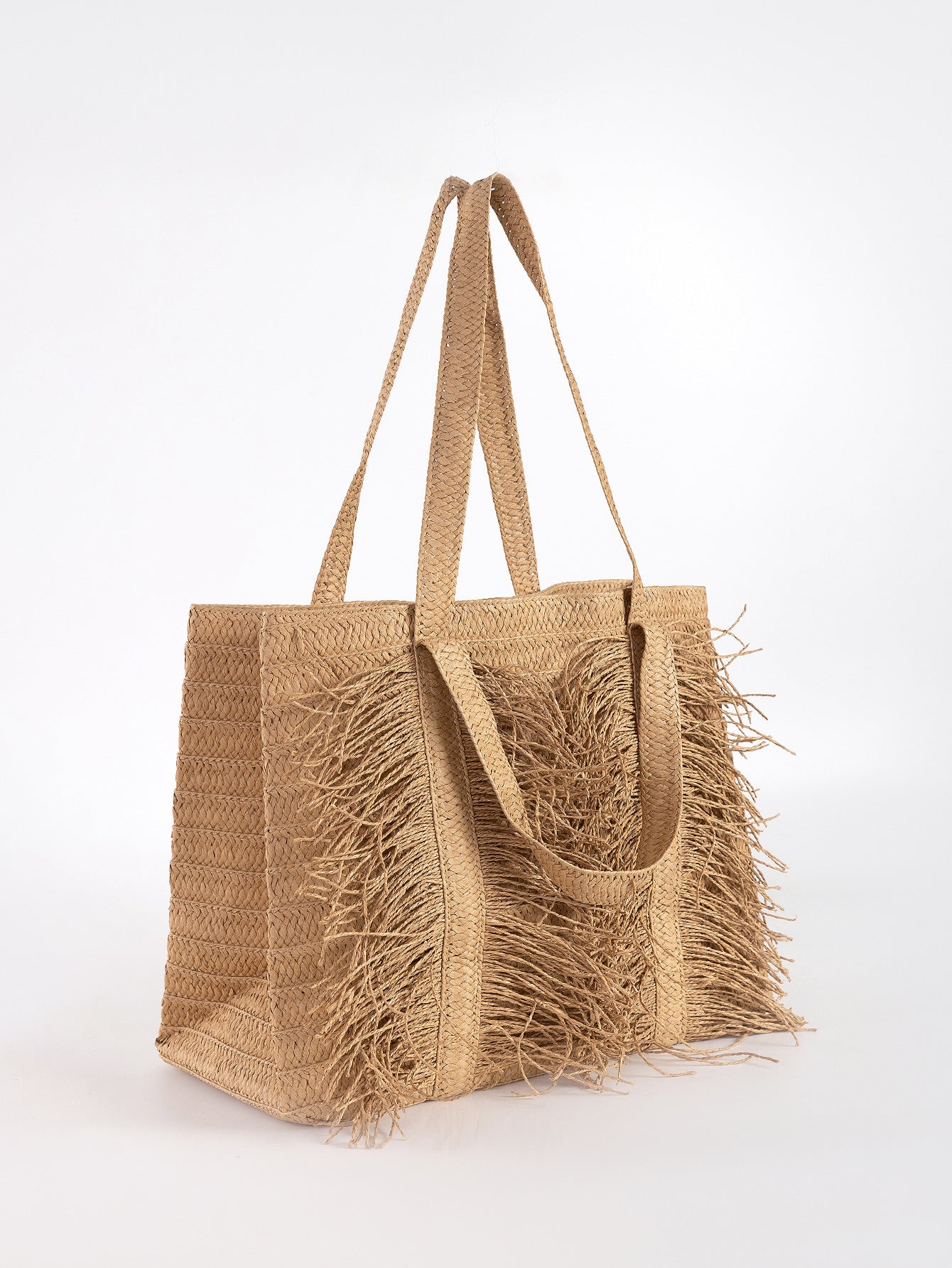 Handwoven Straw Women's Tote Bag Boho Beach Bag-apricot-Free Shipping Leatheretro
