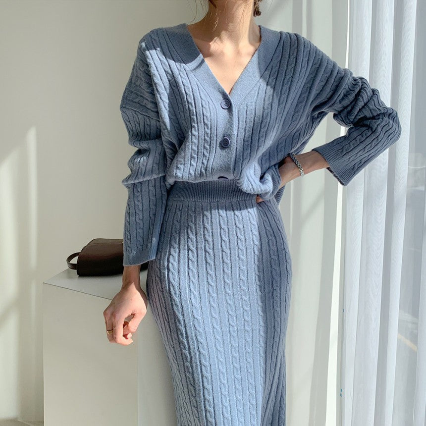 Casual Classy Knitted Women Dress Suits-Blue-One Size-Free Shipping Leatheretro