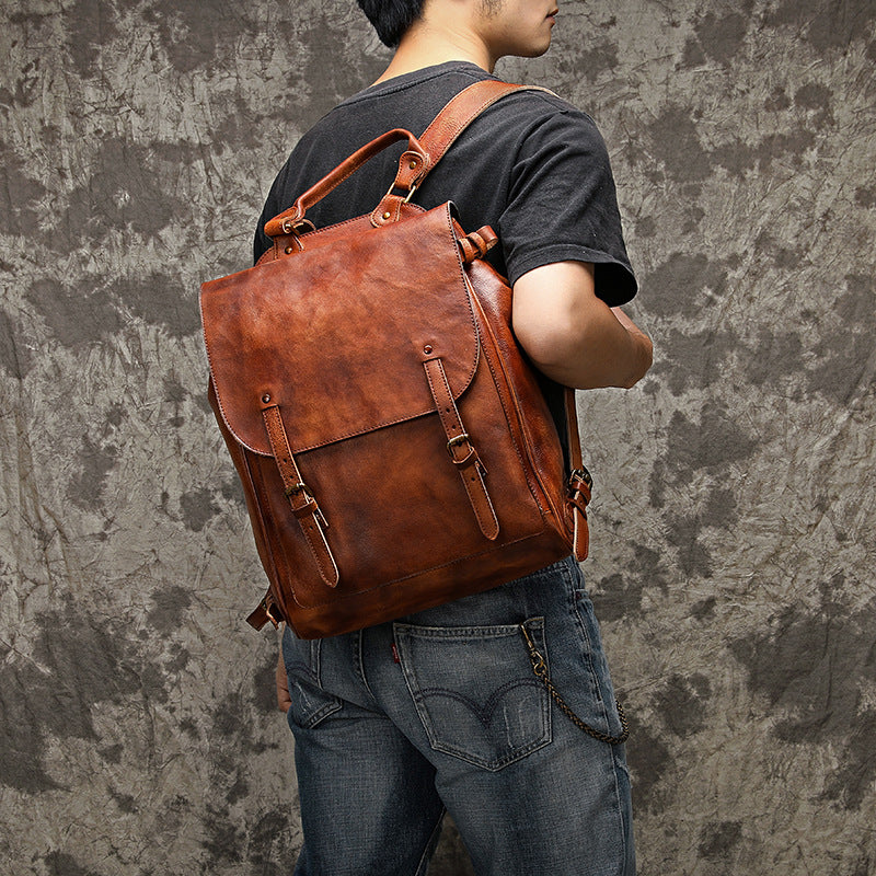 Handmade Vintage Vegetable-Tanned Leather Backpack-Backpack-Black-42CM*14CM*31CM-Free Shipping Leatheretro