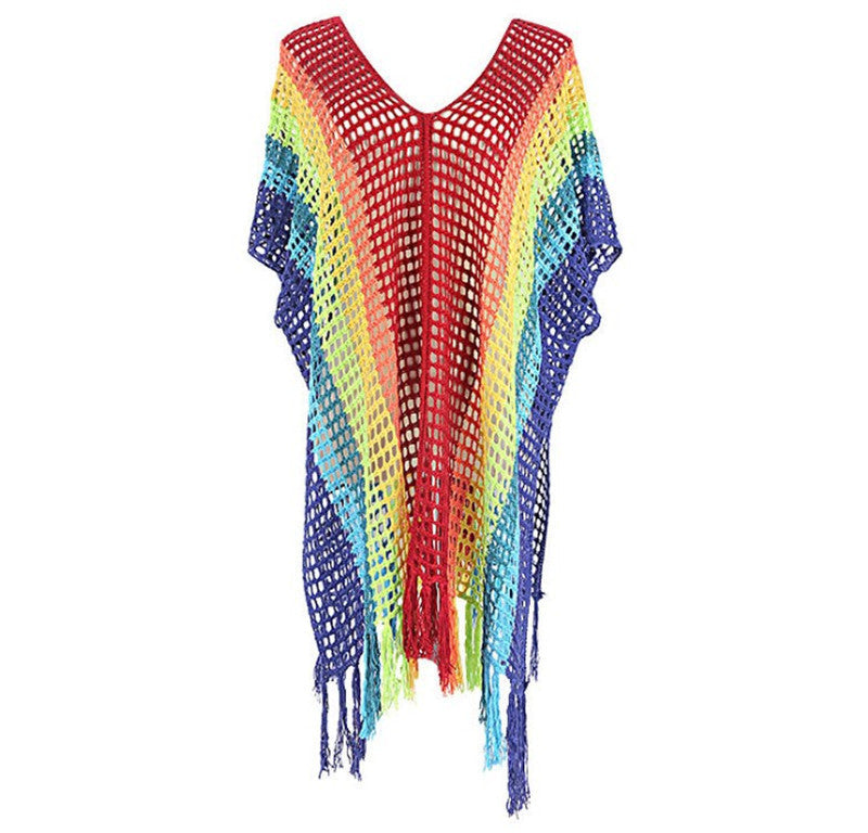 Colorful Knitting Crochet Tassels Swimwear Cover Ups for Women-A-One Size-Free Shipping Leatheretro