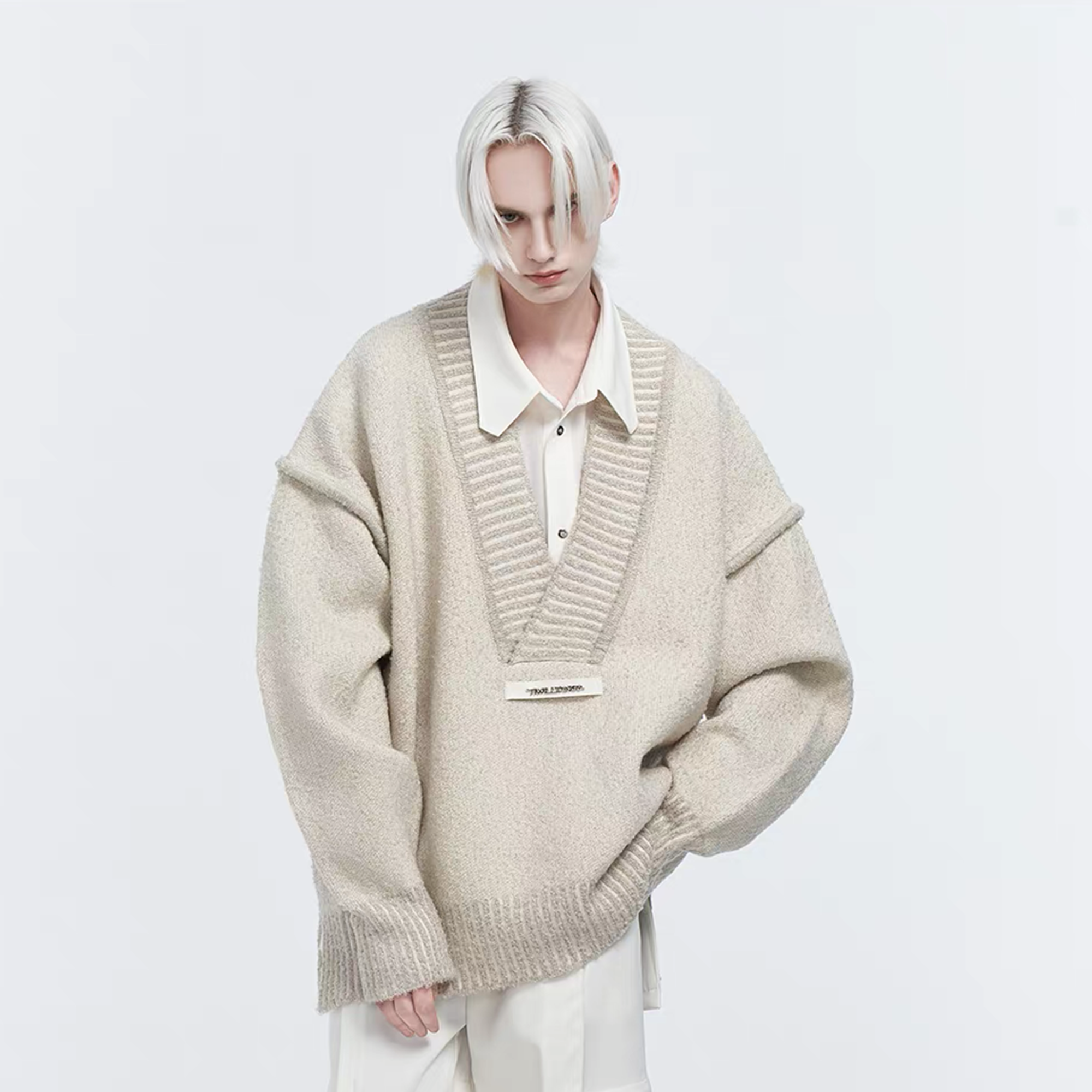 TIWILLTANG Retro Oversized V-Neck Sweater