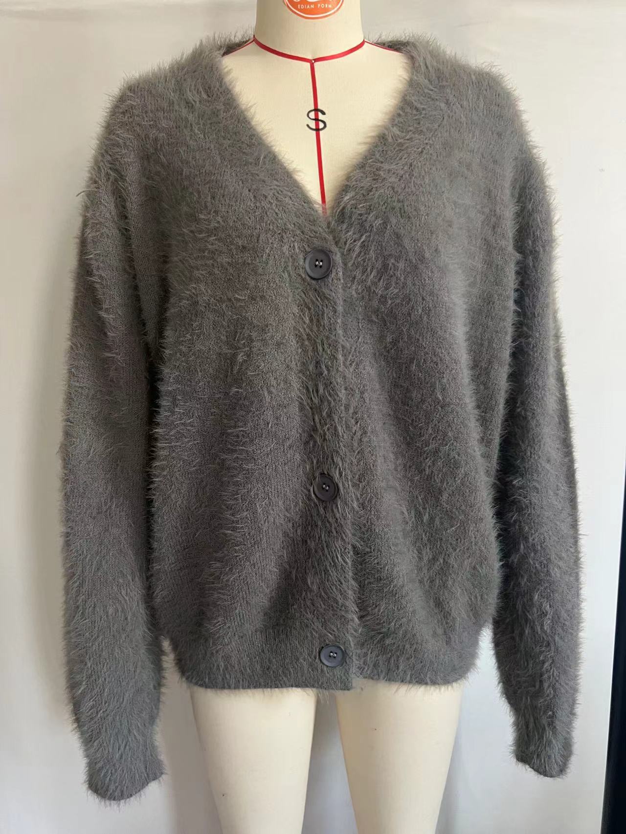 Casual V Neck Knitted Cardigan Sweaters for Women-Sweater&Hoodies-Gray-S-Free Shipping Leatheretro