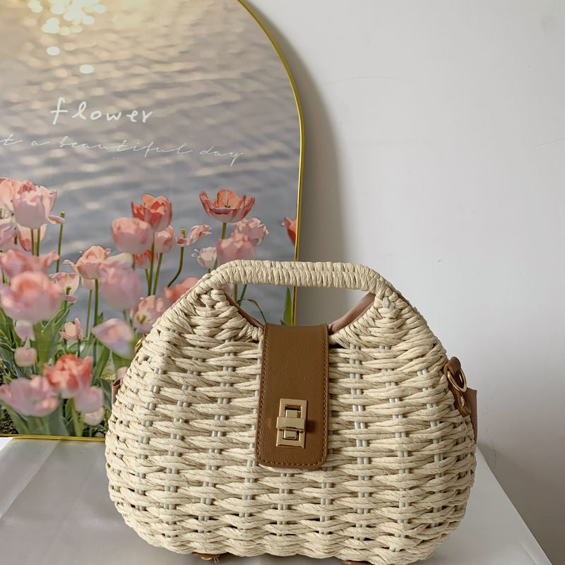 Stylish Women's Crossbody Shell Straw Bag-Khaki-Free Shipping Leatheretro