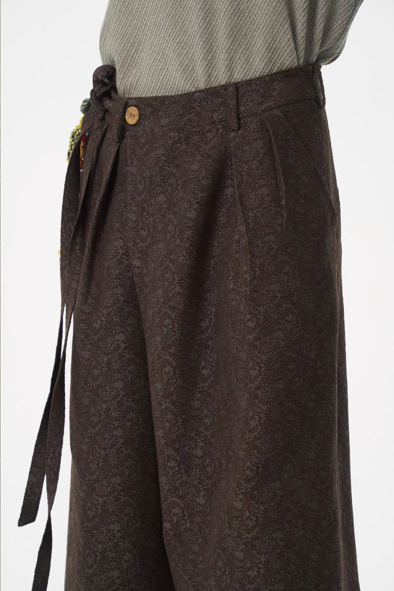GONGHE REPUB Damask Jacquard Wrap-Tie Pants-Pants-S-Free Shipping Leatheretro