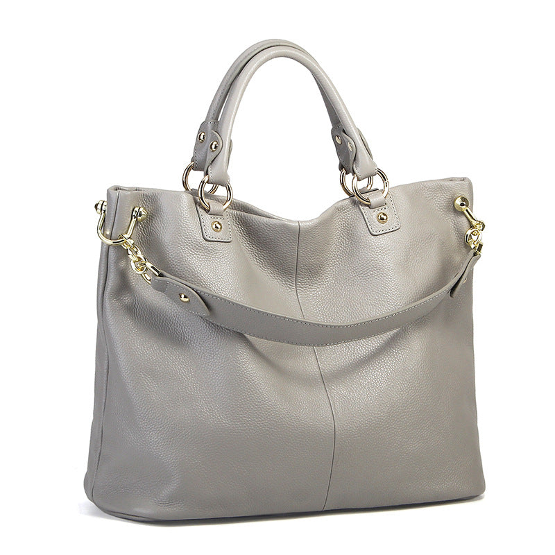 Women's Genuine Top-Grain Leather Tote Bag-Tote Bags-Light Gray-Free Shipping Leatheretro